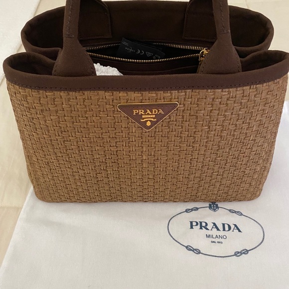 Brand New Prada Structured Medium Brown Straw Bag - Picture 3 of 9